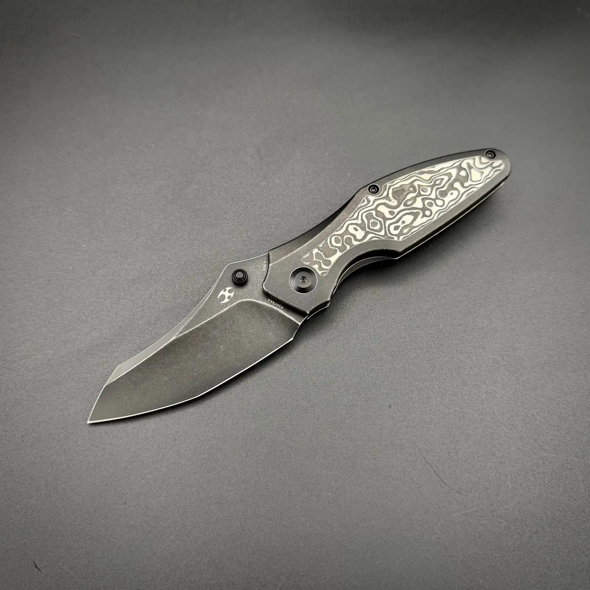 Складной нож Kansept Baba Yaga CPM 20CV Blackwash Titanium Black White Nebula Carbon Inlay