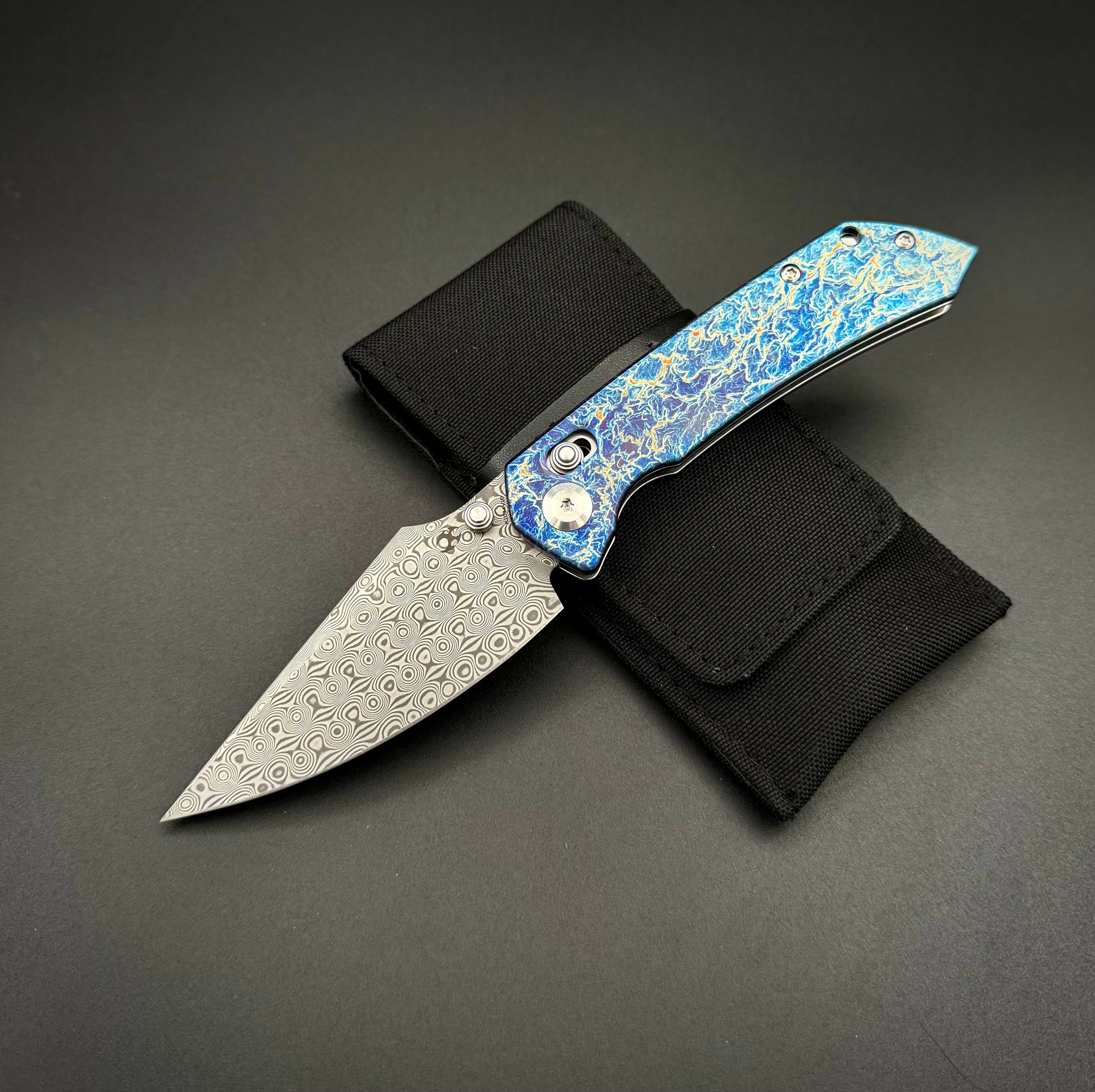 Складной нож Kansept Fenrir Damascus Titanium Lighting strike finish