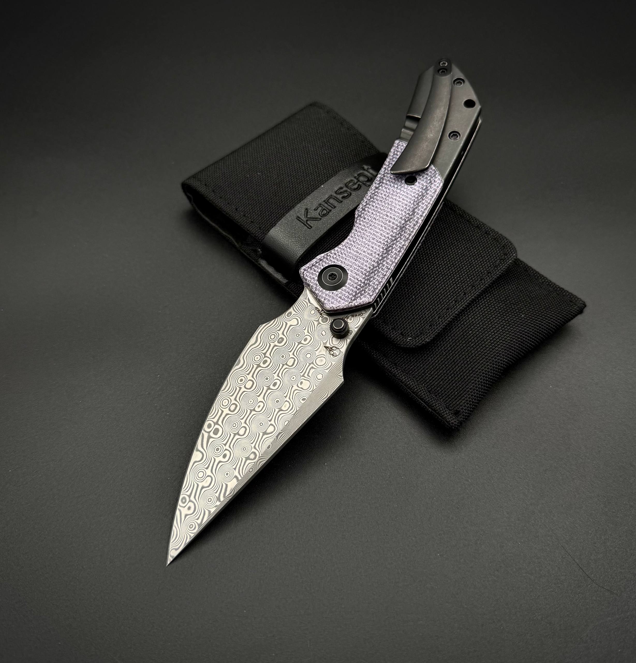 Складной нож Kansept Fenrir Damascus Black Wash Titanium Purple Micarta