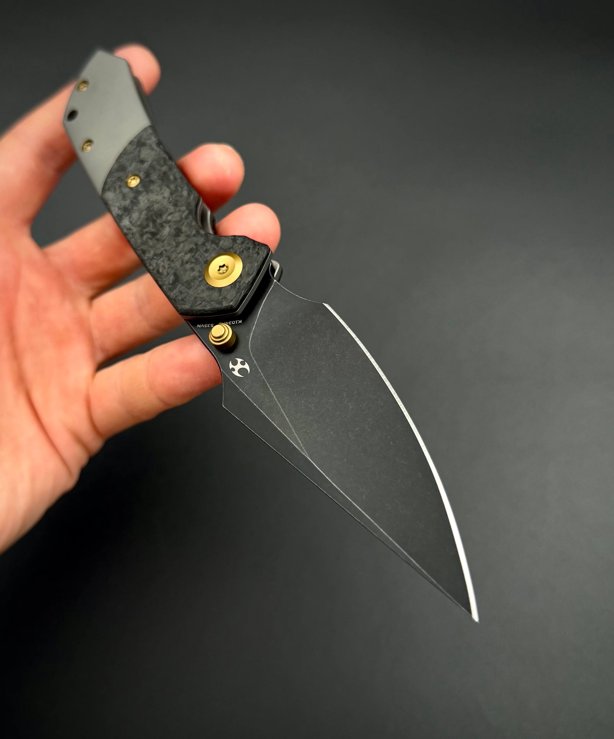 Складной нож Kansept Fenrir Black TiCn Coated and stonewashed CPM s35vn Shred carbon fiber Titanium