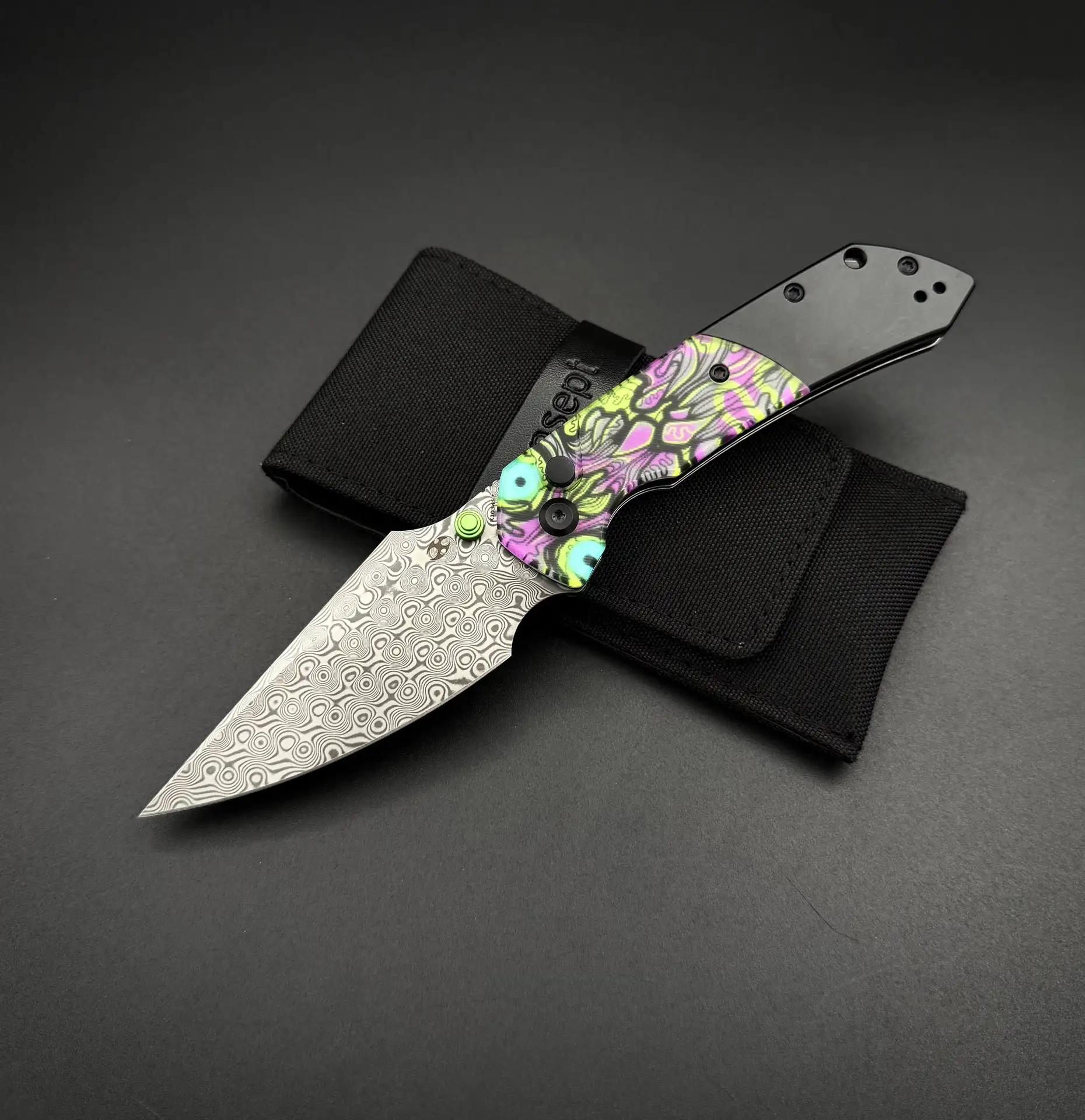 Складной нож Kansept Fenrir Damascus, PC with Purple Undead Print