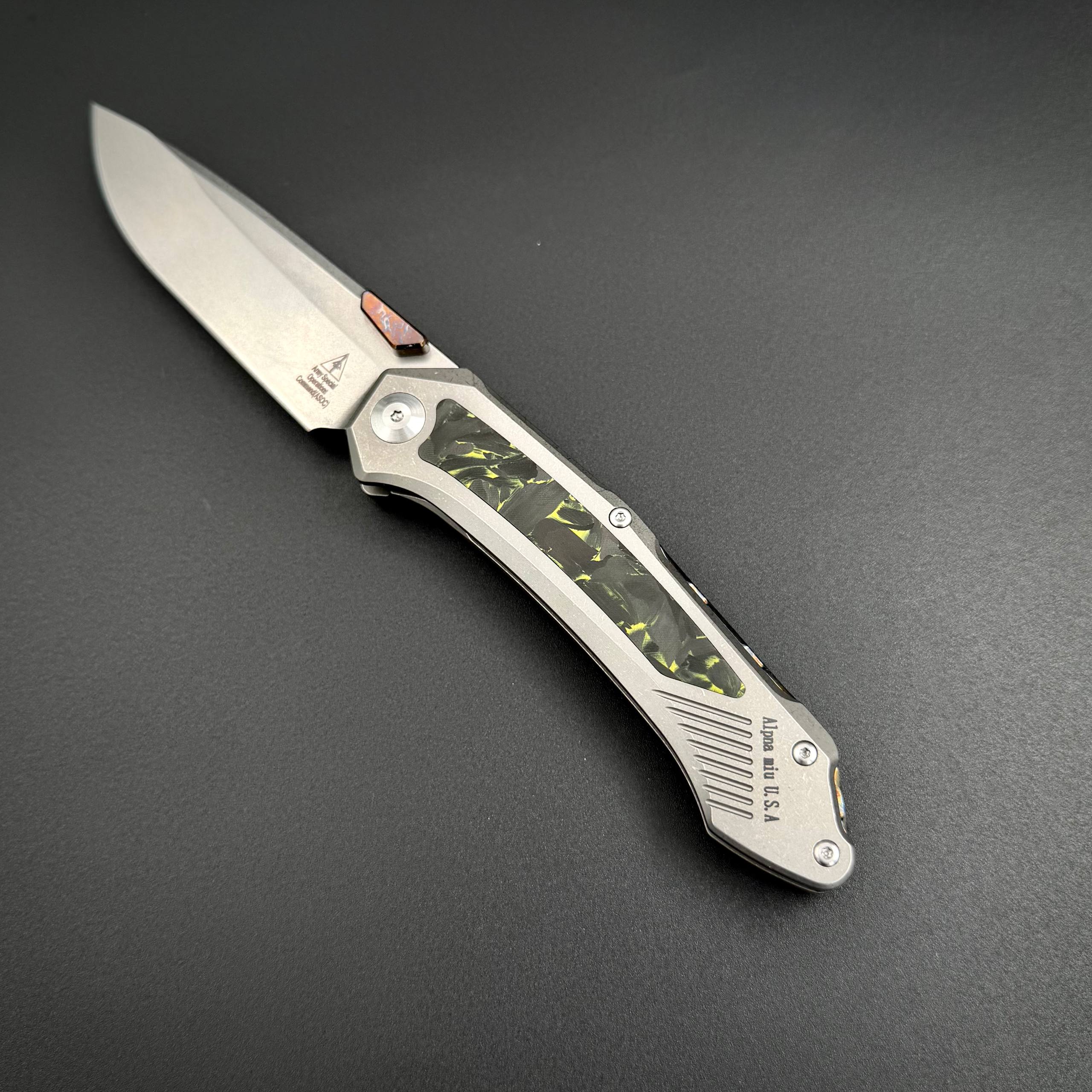 Складной нож Vigil n690co Titanium Custom Carbon Fiber T106 Yellow Alpha Miu