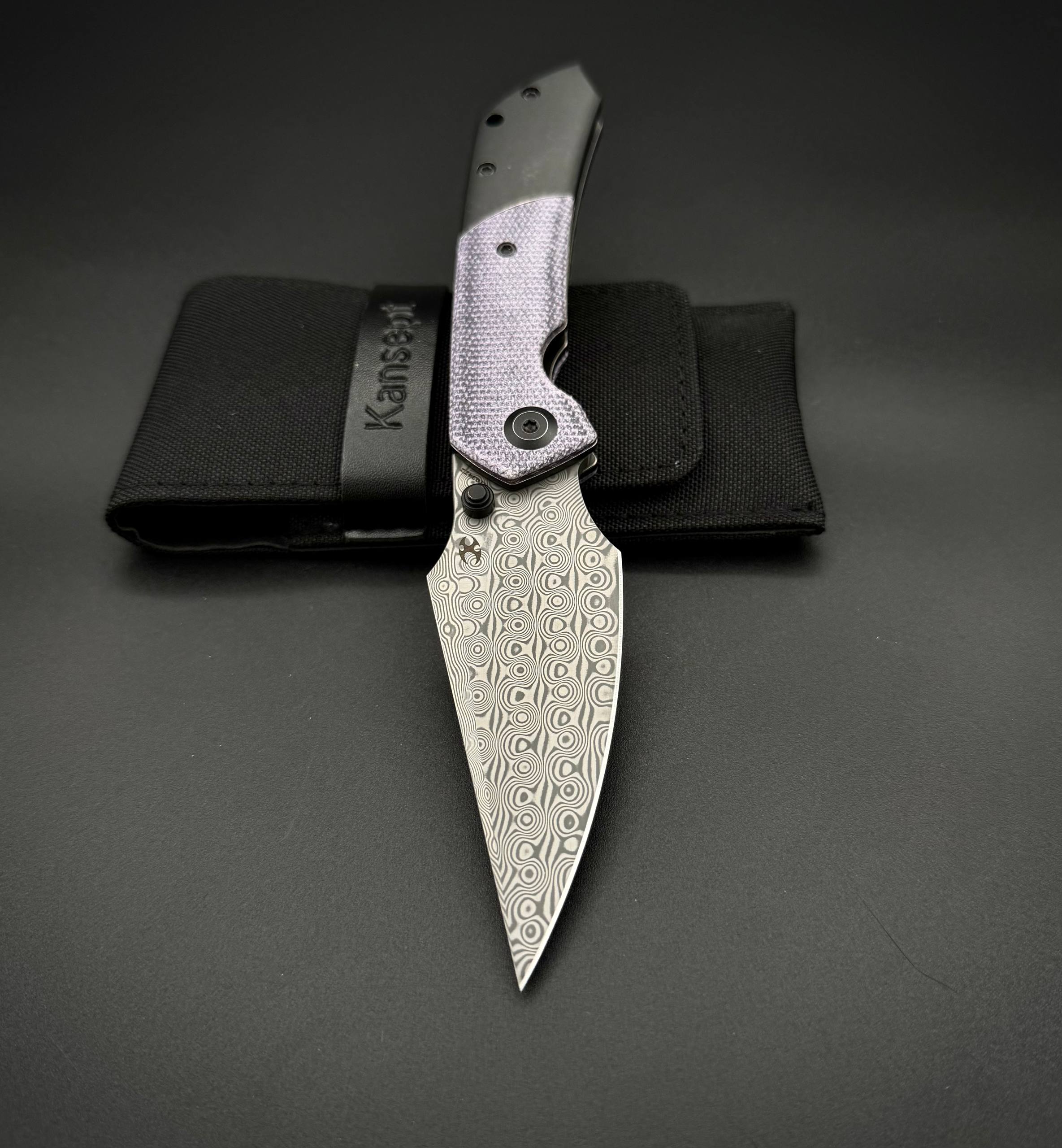 Складной нож Kansept Fenrir Damascus Black Wash Titanium Purple Micarta
