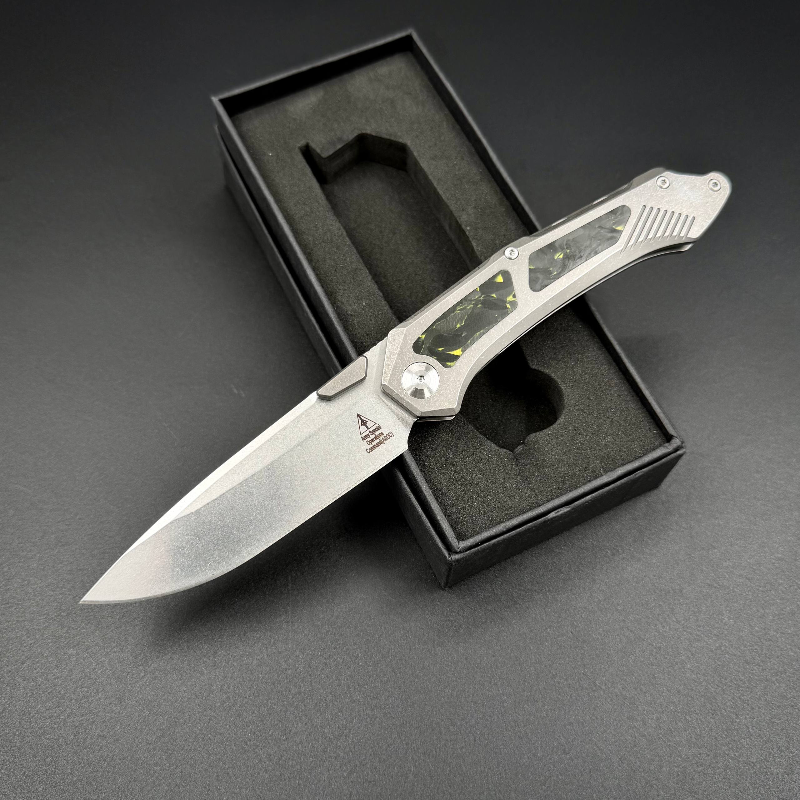 Складной нож Vigil n690co Titanium Carbon Fiber T108 Yellow Alpha Miu