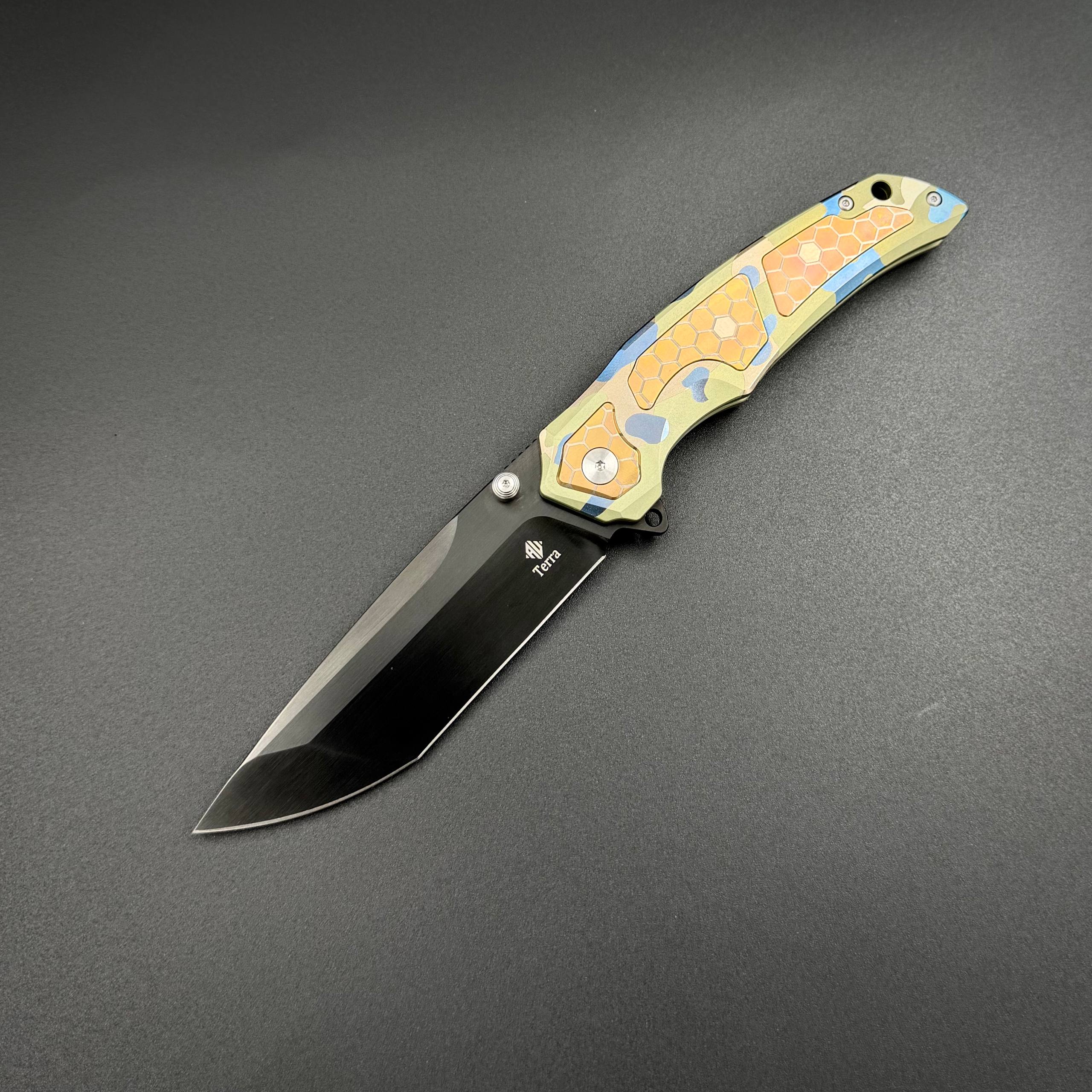 Складной нож REX N690CO Titanium Blue Brown Alpha Miu