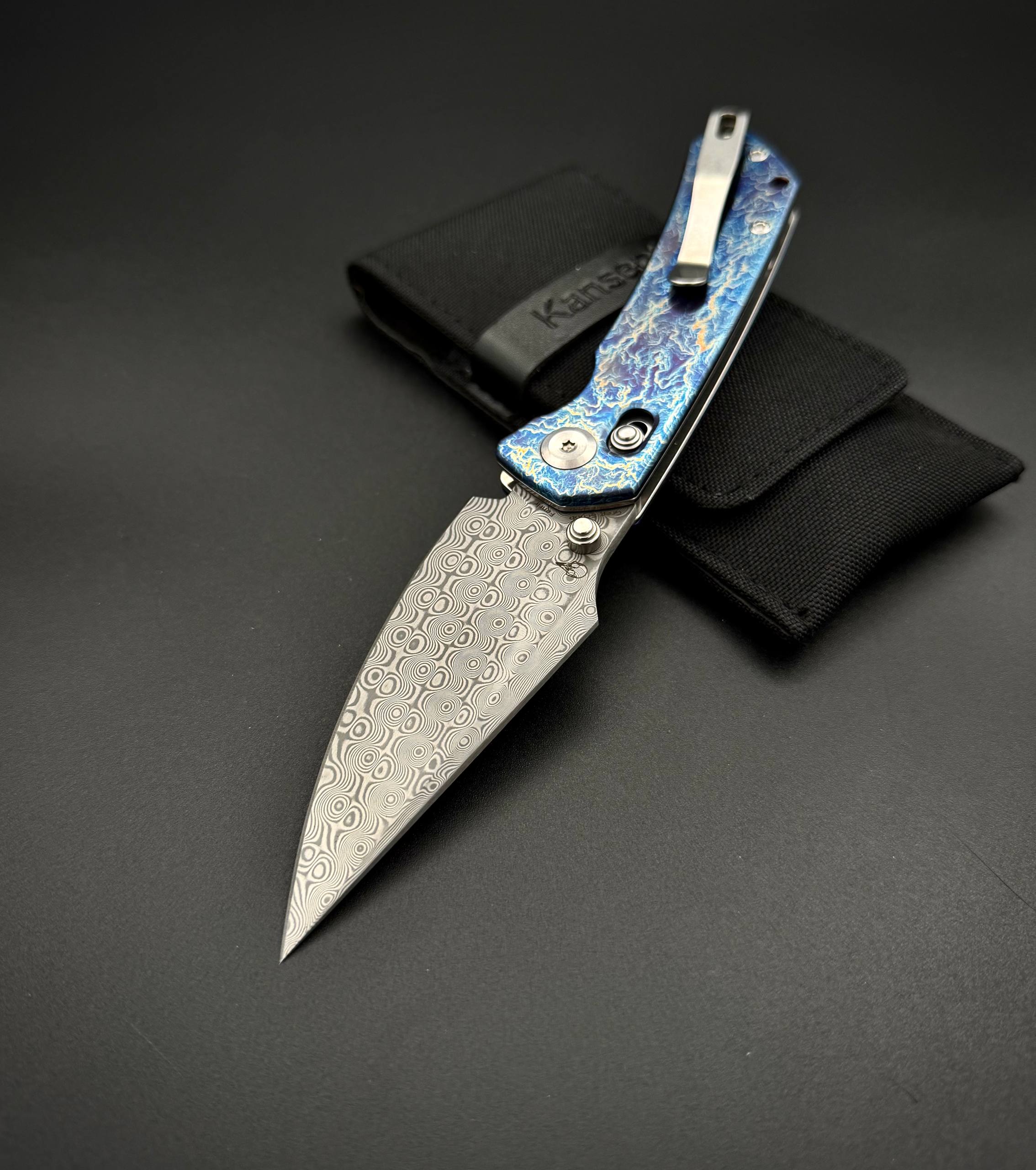Складной нож Kansept Fenrir Damascus Titanium Lighting strike finish