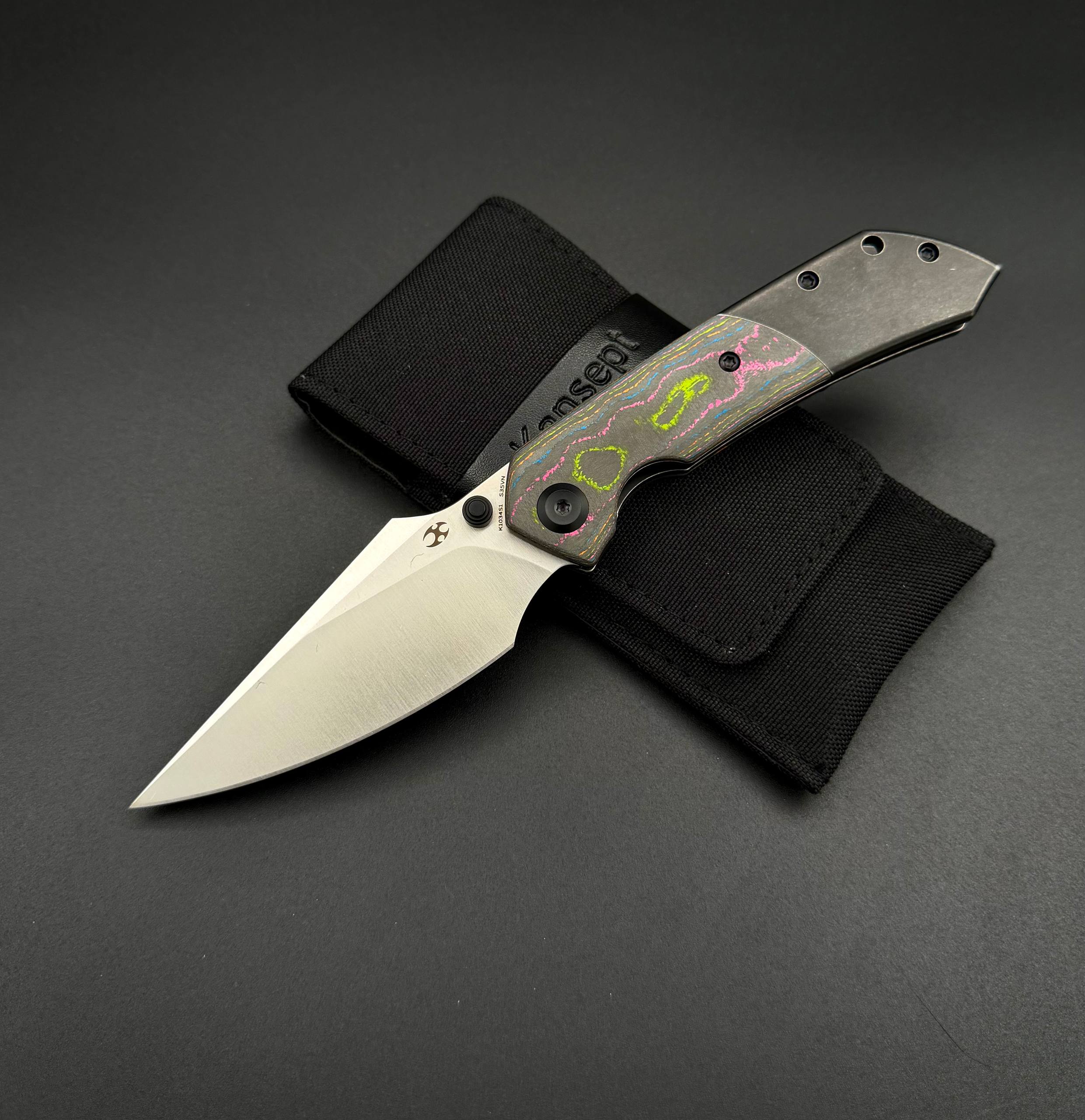 Складной нож Kansept Fenrir Satin CPM s35vn Blackwash Titanium 80s Carbon