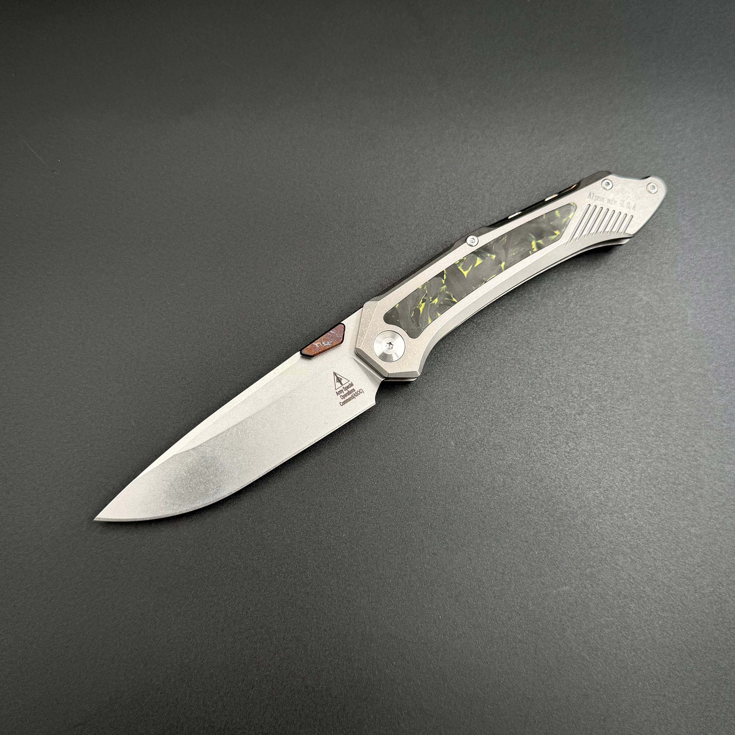 Складной нож Vigil n690co Titanium Custom Carbon Fiber T106 Yellow Alpha Miu