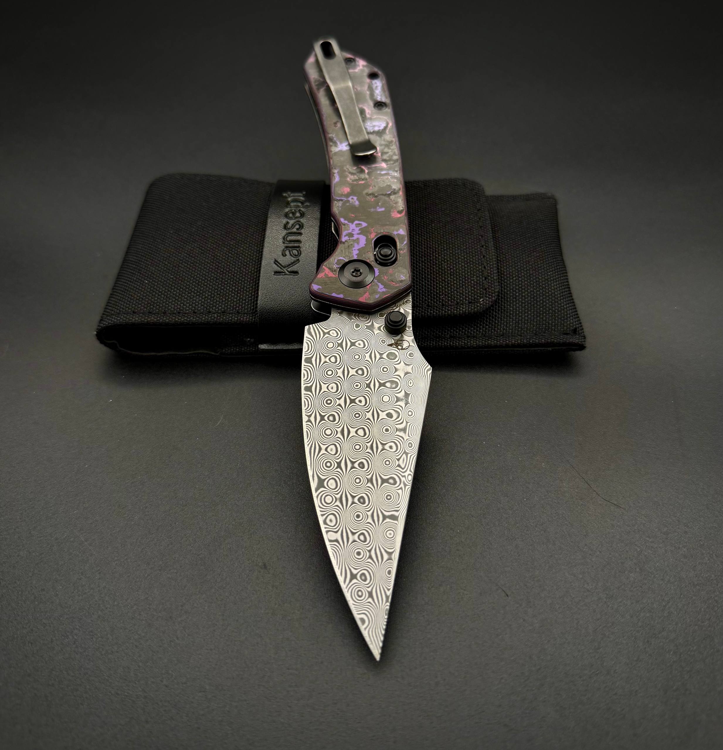 Складной нож Kansept Fenrir Damascus Purple Haze Fatcarbon
