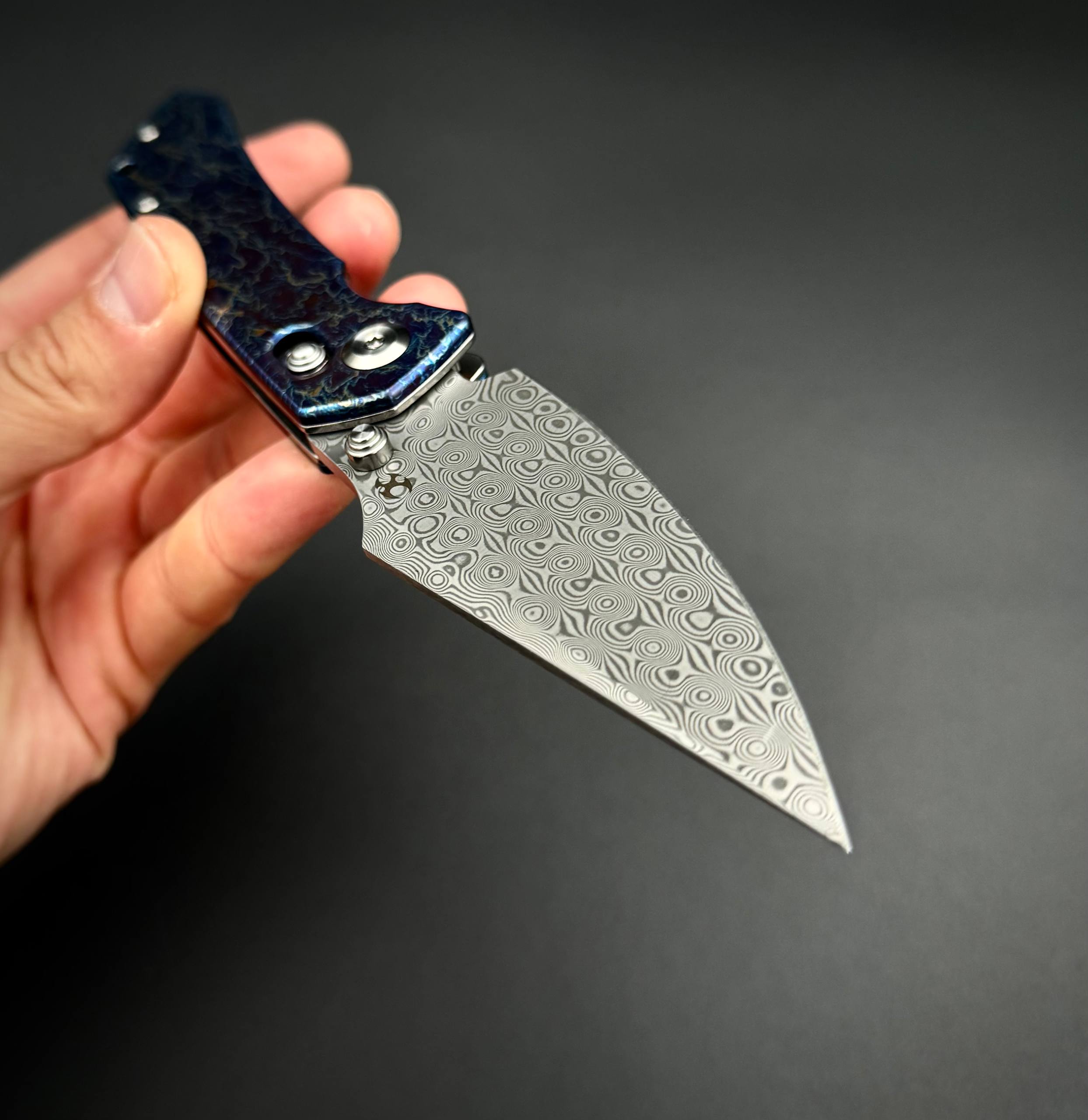 Складной нож Kansept Fenrir Damascus Titanium Lighting strike finish
