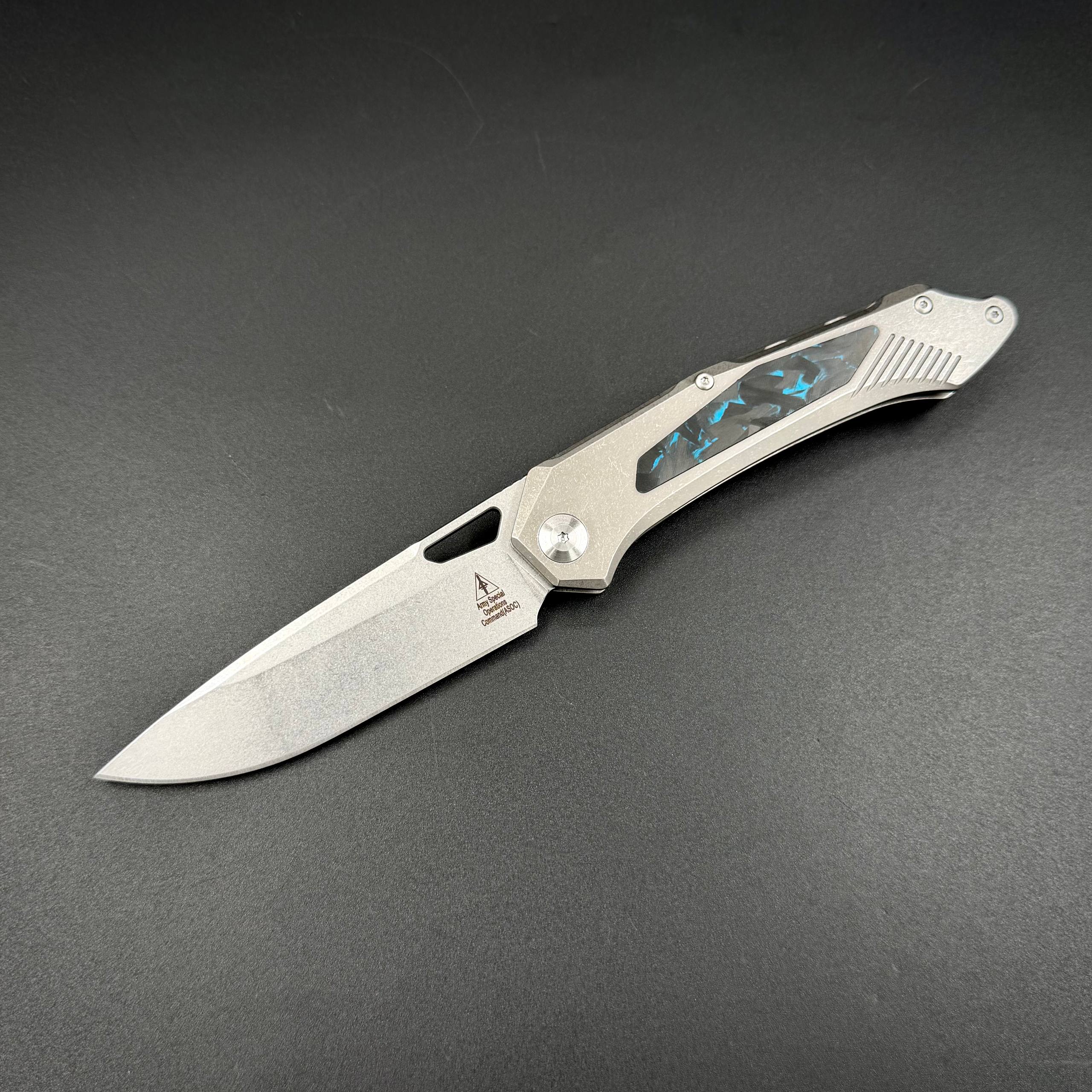 Складной нож Vigil n690co Titanium Carbon Fiber T107 Blue Alpha Miu