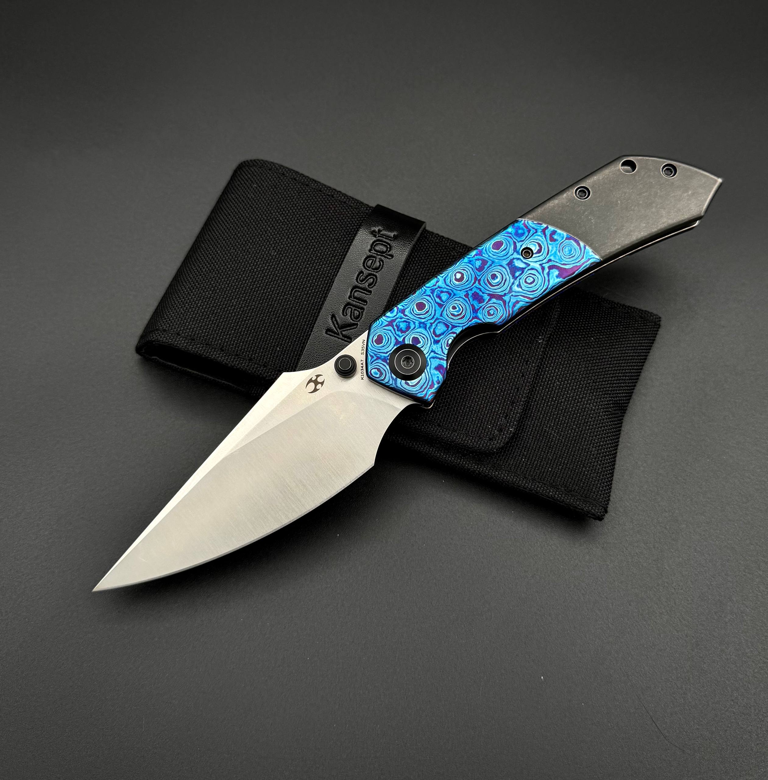Складной нож Kansept Fenrir Satin CPM s35vn Black Stonewashed Titanium Timascus