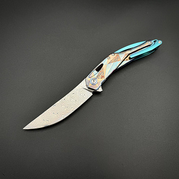 Складной нож Vireon Damascus Cyan-Blue Titanium Terra Series