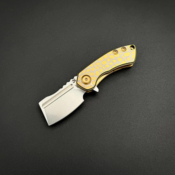 Складной нож Mini Korvid 154CM Golden Anodized Titanium with Laser-Etched Cracked Eggshell Pattern